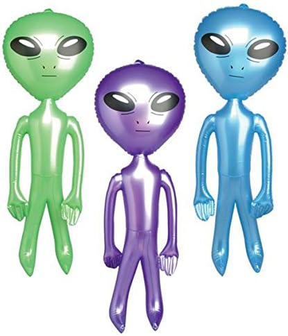 Set Of 12 60" Assorted Colors Inflatable Martian Alien Prop Toy Decoration