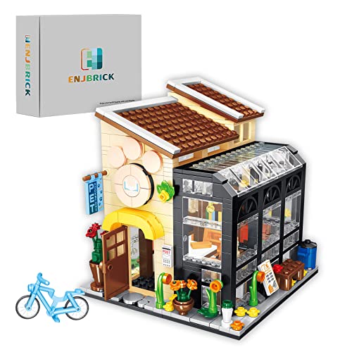 ENJBRICK Bookshop Friends House Toy Building Set,Modular Book Store Townhouse Architechure Building Blocks Kit Toys for Adults and Girls Birthday 640pcs(Pet Book Store)