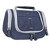 BUBM Nylon Waterproof Travel Anti Scratch Beauty Toiletry Bag Cosmetic Case With Wall Hook Hanger Big Capacity (Blue)