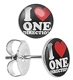 I Love Heart One Direction Stainless Steel Stud Earrings