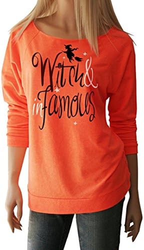 T-Shirt Halloween Women Witch In Famous Long Sleeve Tops Blouse Shirt By Haolly (Orange A, L)