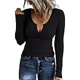 AKEWEI Women's Soft V Neck Ribbed Knit Shirts Basic Long Sleeve Tops Comfortable Long Sleeve Shirts Tunic Blouse Clothes