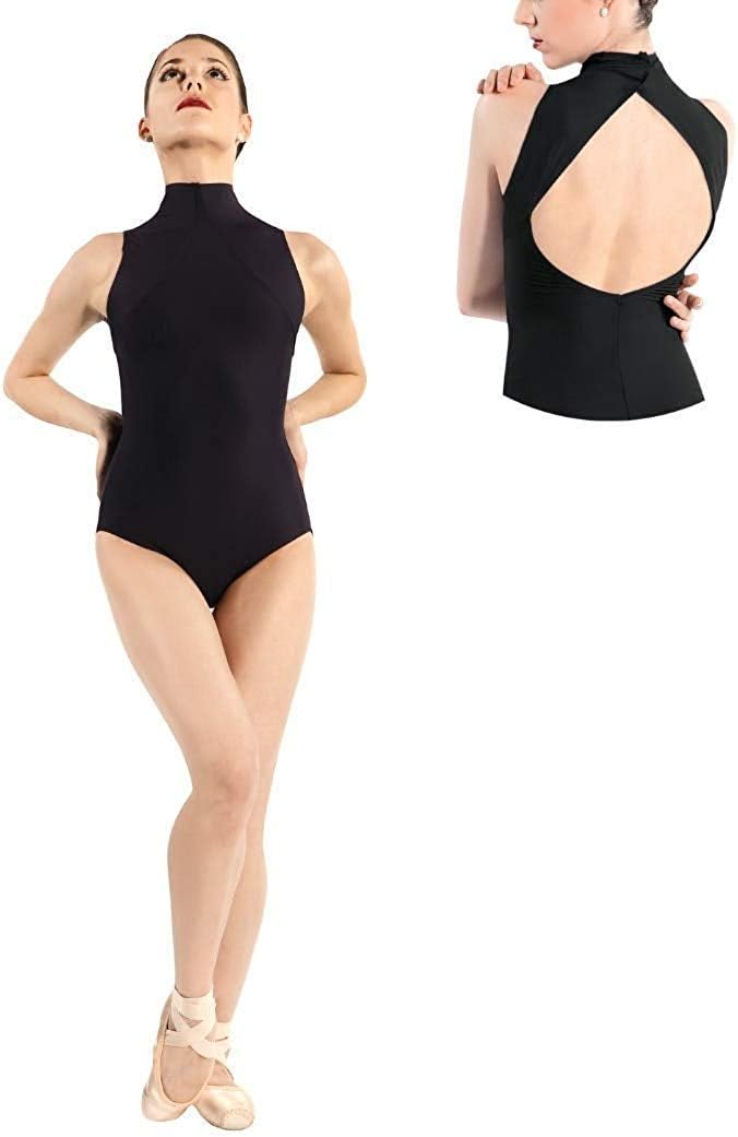 Black Leotard for Girls Ballet Dance Bodysuit Yoga Women Turtleneck Neck Sleeveless Back for Class Performance