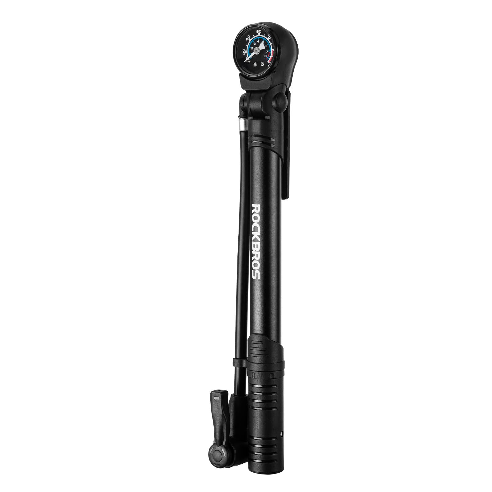 ROCKBROS Bike Pump Portable Bicycle Pump with Pressure Gauge Compatible with Universal Presta and Schrader Valve 120PSI Fast Tyre Inflation Pump for Road Mountain Bike Football