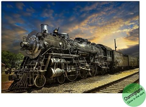 Wall Decorations for Living Room Wall - Glow in the Dark Fantastic Train Canvas Paintings for Living Room - Panel Wall Painting for Living Room Stretched Canvas - 15.74x23.62 Inches by CharmingHome