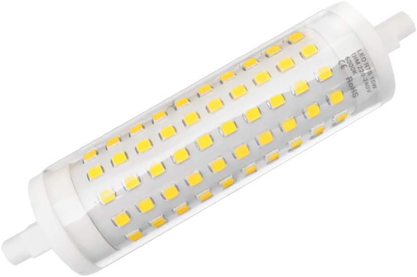 YAKAiYAL 15W R7s LED Light Bulb Dimmable 118MM Tubular Lamp Cold White 6000K 220V J118 Linear Ceramic Bulb Double-Ended 1-Pack MEHRWEG