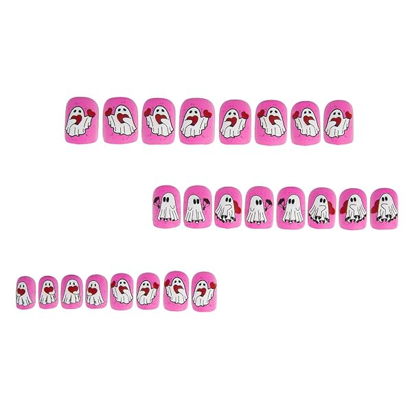 24 PCS HALLOWEEN PRESS ON NAILS SHORT SQUARE NAIL TIPS,YEFIUO PINK MATTE FAKE NAILS PRESS ONS ACRYLIC NAIL KIT GLUE ON NAILS FULL COVER REUSABLE FALSE NAILS FOR MA’AM GHOST NAIL ART DECORATIONS