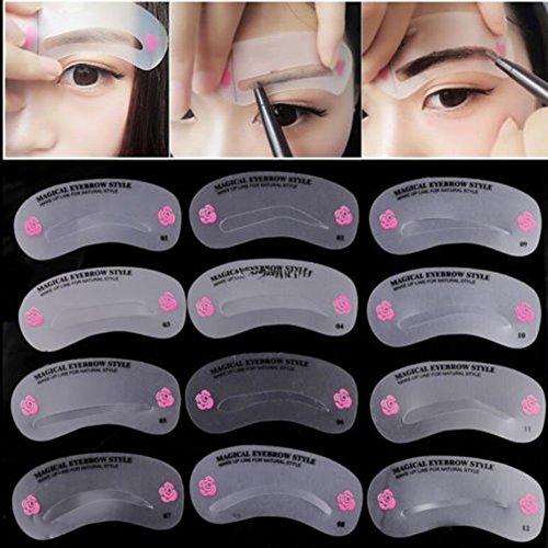 BleuMoo 24 Styles Eyebrow Shaping Stencils Grooming Kit Makeup Shaper Template DIY Tool