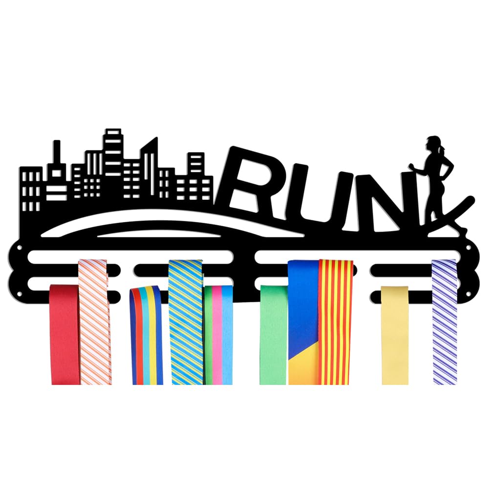 NBEADS Running Medal Hanger Display, Metal Wall Mount Motivational Running Sports Medal Holder and Lanyard Ribbon Display Holder Rack for 50+ Medals Great Gift for Runners Athlete