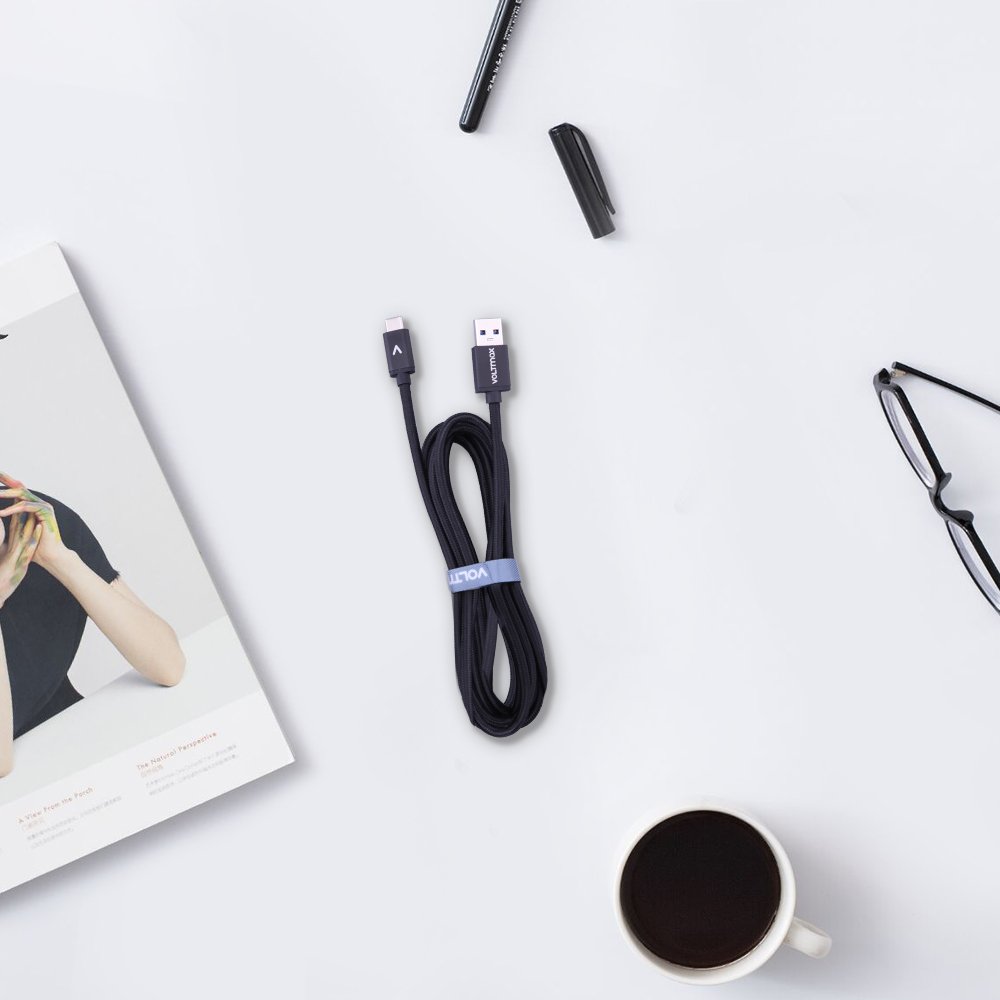 USB-C to USB 3.0 Type-C Cable (6ft) Voltmax high speed charging&syncing Nylon-Braided for Samsung Galaxy S8, Google Pixel, Nexus 6P 5X, LG G5 V20, HTC 10, Nokia N1 &more(Black)