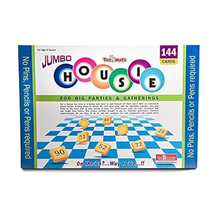 Style Toymate Playmate HOUSIE Jumbo- Family Game-(Bingo-Lotto-Tambola Game) 144 Plastic Coated Reusable Punched Cards