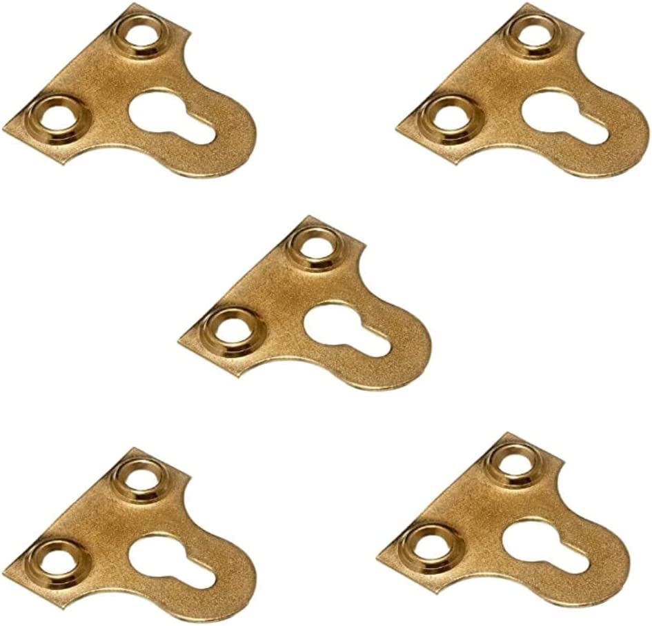 Picture Hanging Plates Mirror Glass Frame Hanging 38mm Slotted Fixing Plates Brass Plated Secure Flat Picture Frame Hanger Bracket 10pc