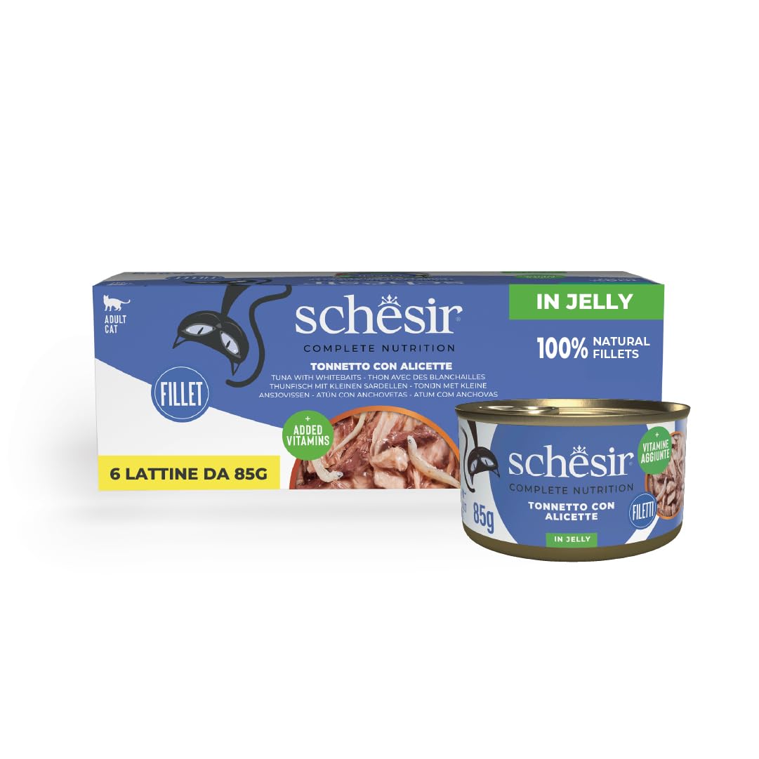 Schesir, Tuna with Alicette Jelly Complete Wet Food for Cats with Vitamins Added 100% Natural 6 x 85g Cans