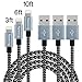 3Pcs 3FT 6FT 10FT Extra Long Nylon Braided Charging Cable Cord 8-Pin Lightning to USB Cable Charger Compatible with iPhone 7/ 7 Plus/6/6s/6 plus/6s plus, iPhone 5/5s/5c,iPad, iPod,iPod(Black+Gray)