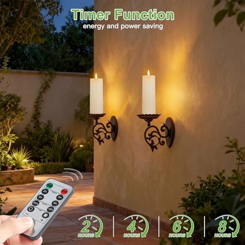 Kimjo Flameless LED Candles for Outdoor Waterproof - Ivory White Plastic LED Candles with Timer Remote Control - Set of 6 Flickering Flame Candles (13cm, 15cm, 18cm*2)