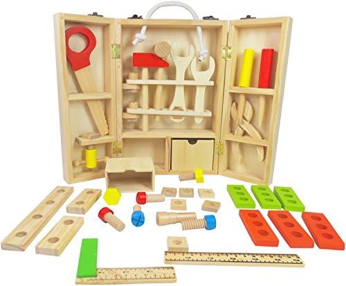 2x4 Toys Natural Wooden Toys for Children Wooden Tool Box Set - Construction Toys - Kids Tool Set for Boys and Girls - Ages 3+ -