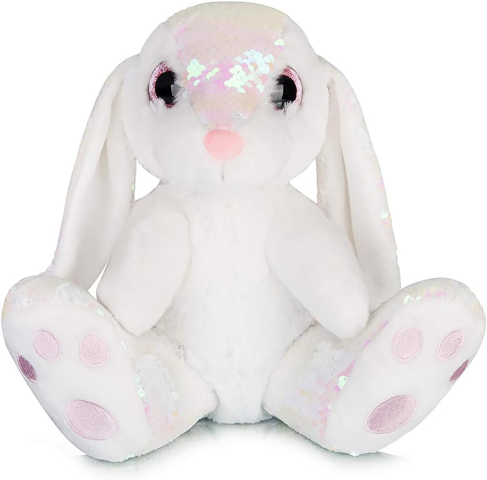 My OLi 8" Bunny Sequin Rabbit Plush Bunny Stuffed Animal Pink Flip Sequin Bunny for Babies Kids Boys Girls