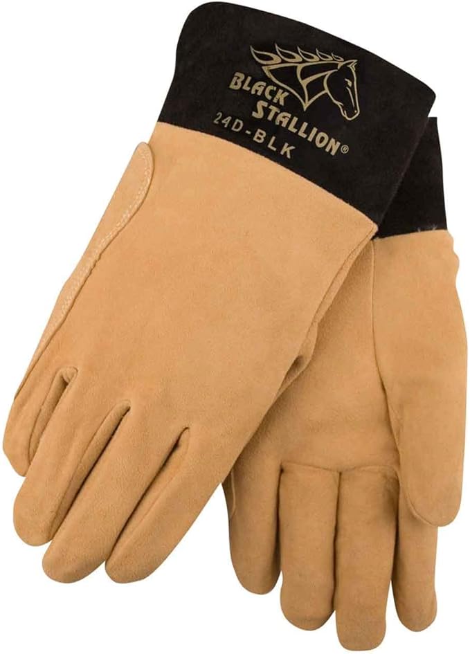Black Stallion REV24DBLK Split Deerskin TIG Welding Gloves, XLarge