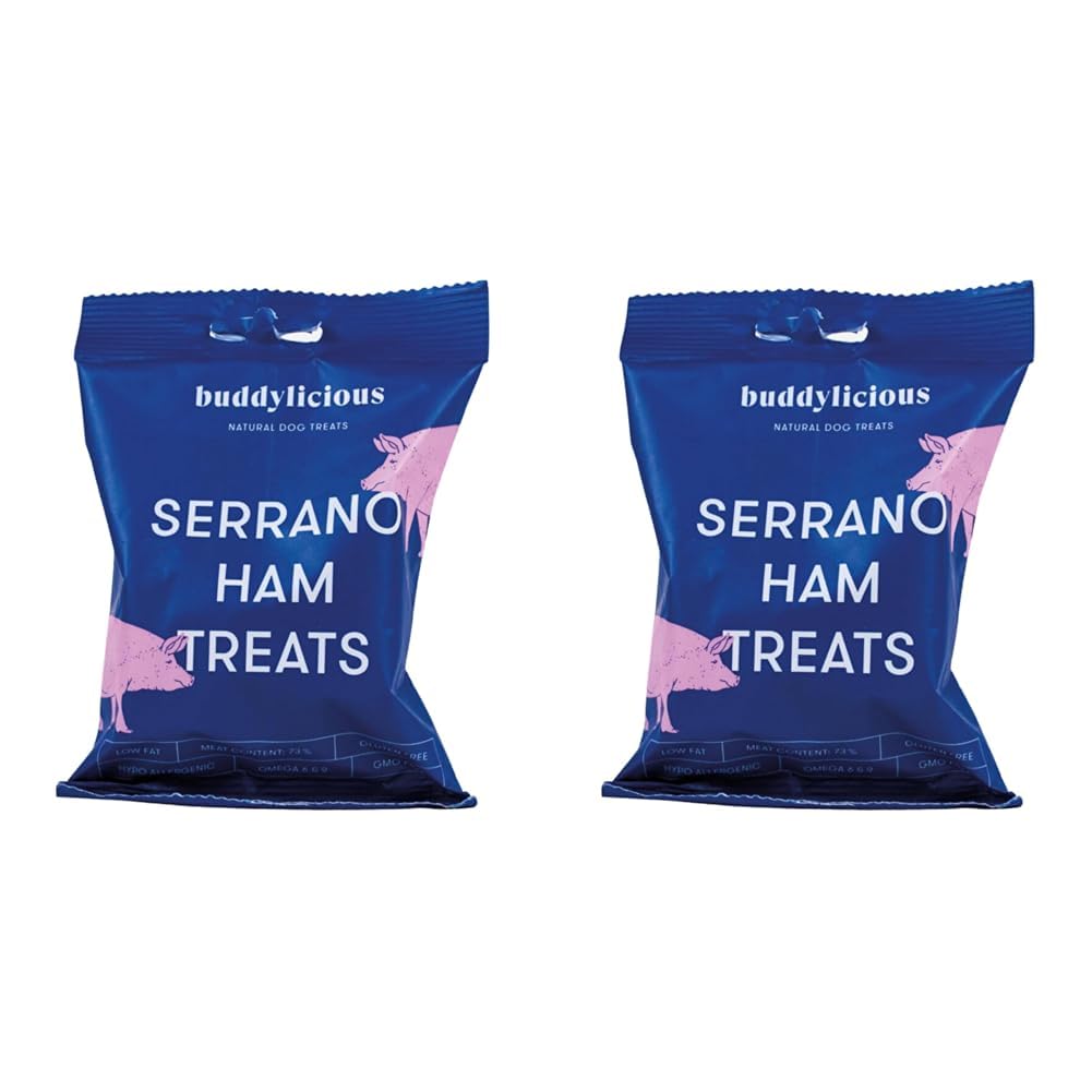 Buddylicious Natural Healthy Ham Dog Treats | Serrano Dog Treats, Gluten Free, GMO Free, Hypoallergenic, High Meat Content, Omega 6 & 9 | Healthy Treats For Dogs Perfect For Training. (Pack of 2)