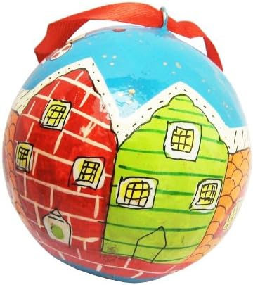 Boule De Noël Papier Mâché Fun Multicolore Et Maisons