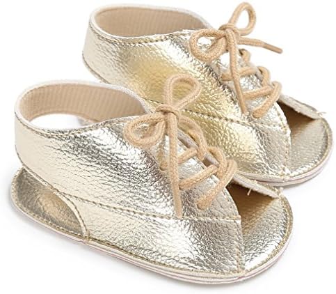 Summer Baby Girl Sandal Pu Leather Lace Up Baby Peep Toe Flat Toddler Beach Shoes Gold 7-12 Months
