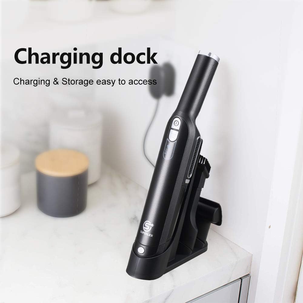 SUPERLEX Cordless Handheld Vacuum Cleaner 2 Modes Hand Vacuum Cleaner Rechargeable with Charging Dock, Dry Hand Stick Vacuum for Kitchen, Mini Car Dust Buster for Home Office Car Food Debris Cleaning -