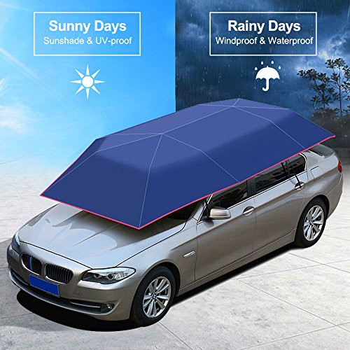 Super PDR Semi-Automatic Tent Movable Carport Blue Folded Portable Car Umbrella Universal Sunshade 157.48''X86.62''