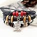 TIVANI [Vintage Style] Unisex Genuine Leather Rope Beads Owl Charms Wrist Band Multistrand Adjustable Amulet Single Wrap Bracelets Classic Punk Decor