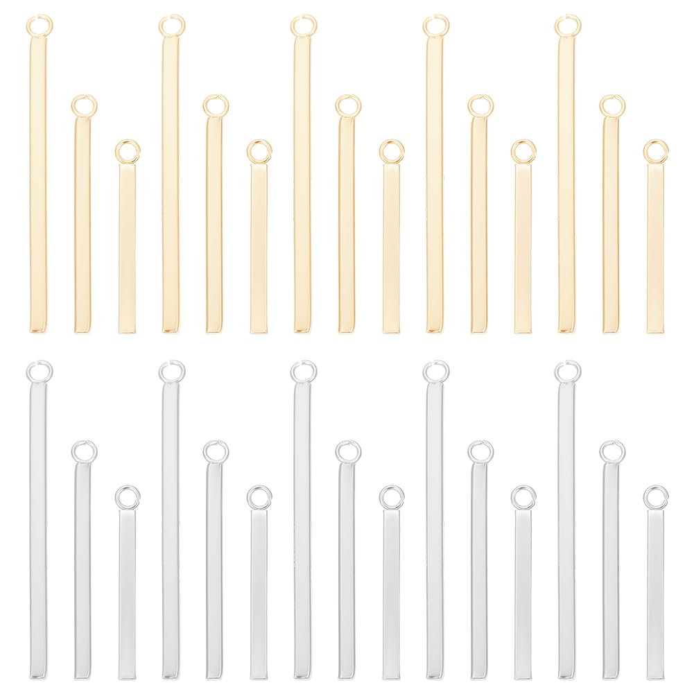 UNICRAFTALE about 36Pcs 3 Sizes 2 Colors Stainless Steel Long Bar Shape Pendants Long Vertical Cubic Drop Dangle Earring Metal Smooth Pendants for Jewelry Making