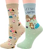 Women's Soft Cotton Cute Animal Patterned Fun Crew Socks 2 Pairs Camping