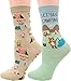 Women's Soft Cotton Cute Animal Patterned Fun Crew Socks 2 Pairs Camping