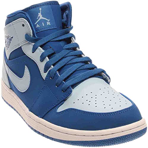 Nike Men's Air Jordan 1 Retro Mid Basketball Shoe Team Royal/Ice Blue-White 10