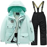Winter Kids 2 Piece Ski Suit Boys/Girls Thicken Warm Hooded Jacket and Ski Pants Snowsuit Snowboarding Clothes