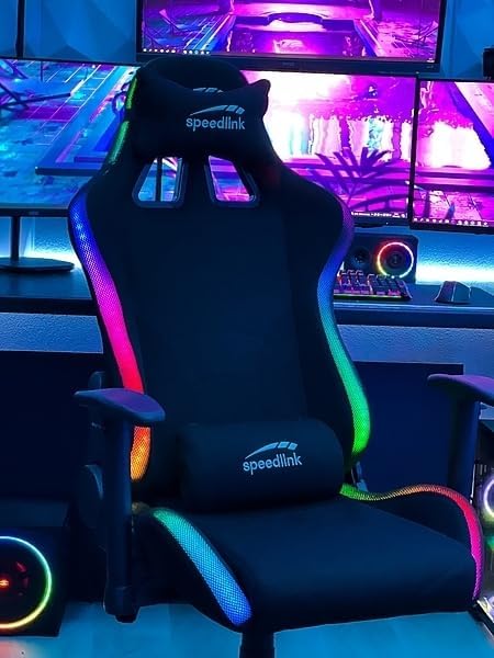 REGYS RGB Cadeira de Gaming - Cadeira de secretária para gamers, ajustável em altura, com iluminação, preto