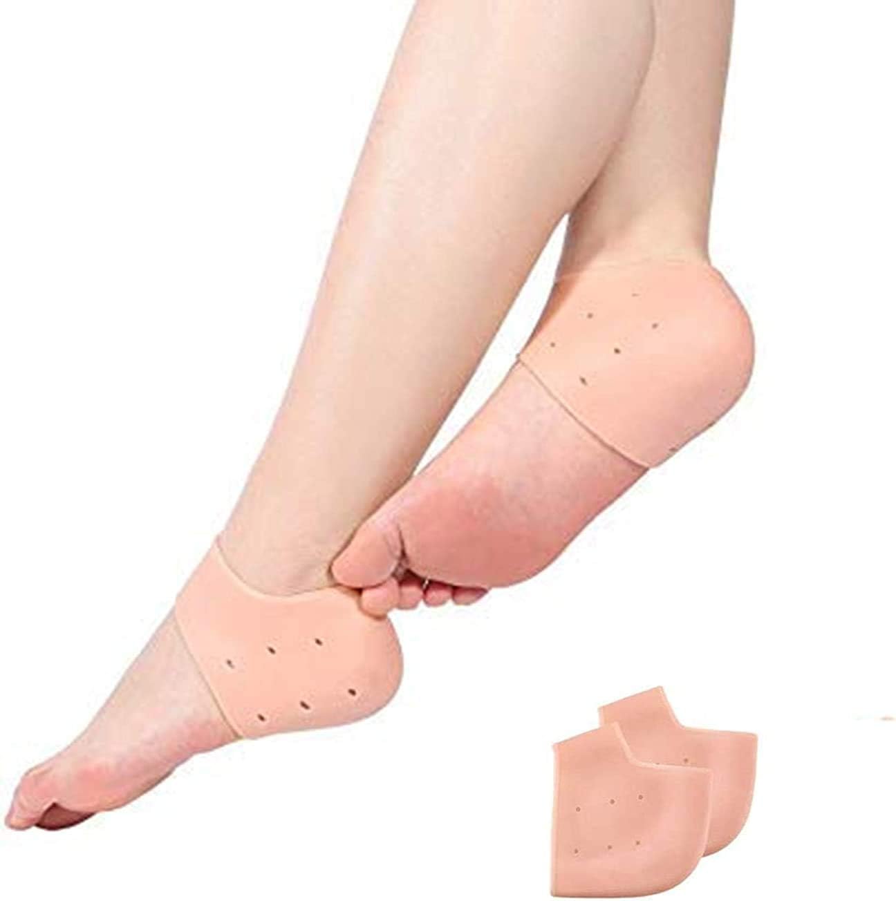 EKRON 1 Pair Silicone Gel Pad Socks for Heel Swelling Pain Relief Foot Care & Ankle Support Cushion for Man and women Cracks Treatment (Beige/Standard Size)