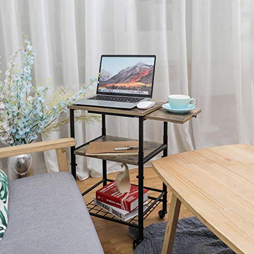 Xcosrack Adjustable Height End Table, 3Tier Side Table with Wheels