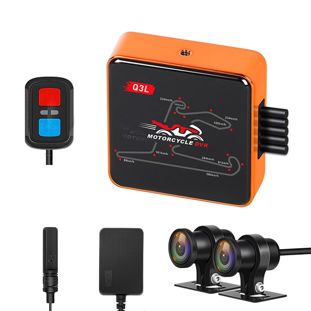 VSYSTO WiFi Motorcycle Dash Camera, Parking Monitoring, Waterproof GPS HD 1080P 140° Wide Angle Lens SONYIMX307 Front and Rear Camera, High Speed Download Video, Fault Vibration Reminder, G-sensor