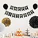 YGEOMER 28pcs Black and Gold Paper Pom Poms Paper Lanterns Folding Fan Banner Balloon, for Birthday Party Decoration