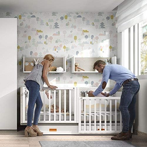 ROS Furniture Twin Bed – 86.7 x 203.8 x 100 cm – Oak/White/Curry