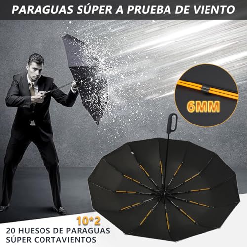 MXHIGO Paraguas Plegable Automático con Hebilla de Anillo, Paraguas de Bolsillo Reforzado, Sombrilla Grande Resistente al Viento, Con 20 Varillas Reflectantes y Protección UV, Para Hombres y Mujeres