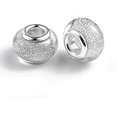 KISSITTY 100pcs Silver Color Acrylic European Beads 5mm Large Hole Rondelle Charms Bead Spacers 14x9mm 0.55x0.35inch for DIY Snake Chain Charm Bracelet Making