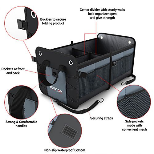 Car Trunk Organizer by FORTEM Heavy Duty Collapsible Cargo Storage For SUV Truck & Auto