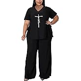 MRSFITOK Plus Size 2 Piece Outfits for Women Pants Sets Sexy Elegant Long Sleeve Split Shirt Bodycon Casual tracksuits