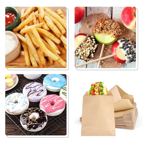 JOHOUSE 120PCS Flat Paper Bags, 5 x 7 Inch Kraft Paper Bags Snack Bags Cookie Bags Popcorn Bags for Sales Treats Parties