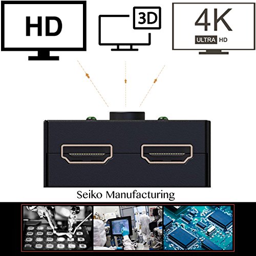 UNOOE HDMI 2.0 Switch 2 Ports Bi-direction Manual Switch 2x1 with Audio Output or HDMI AB Switch 1080p 4K 3D Support for HDTV,DVD,Blu-ray player,PS3,PS4,Xbox,Roku,Fire TV Stick,DVR,Projector,PC