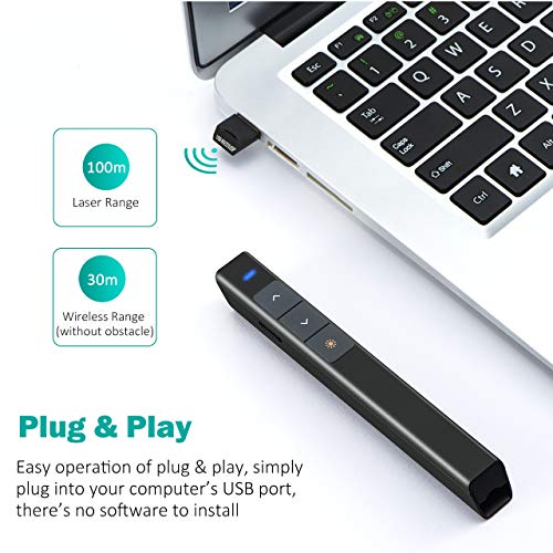 Yantop Wireless Presenter, 2.4GHz PowerPoint PPT Clicker, 98-ft Wireless Range Presenter Presentation Remote Control, Presentation Pointer Red（power＜1mW）with Anti-Lost Magnetic Mini USB Receiver - Thumbnail 3