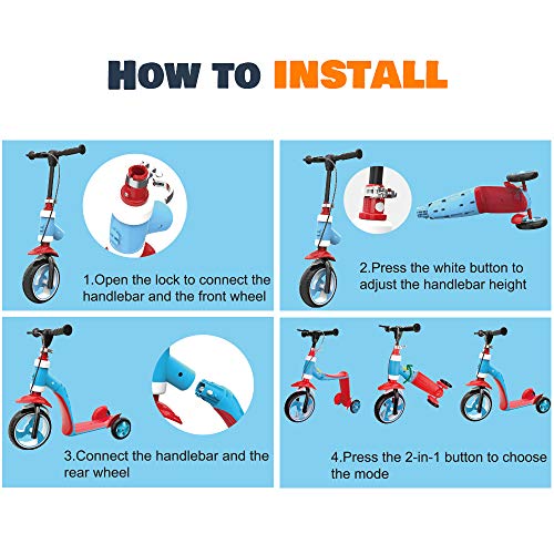 Verkstar Kick Scooter for Kids Toddlers Girls Boys, 2 in 1 Kids Scooter with Handbrake, Adjustable Handle, Extra-Wide Deck, The Latest Outdoor Toys for Kids Activities (Orange & Blue)