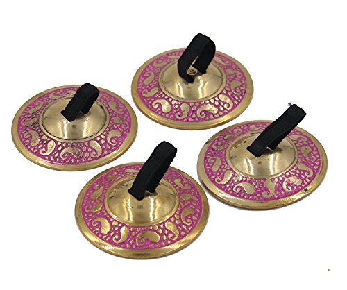 DharmaObjects 2 Pairs Pro Brass Fingers Cymbal Zills Belly Dancing Free Silk Pouch (Pink)