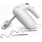 Katroiy 300W Hand Mixer Electric Handheld, 5 Speed Lightweight Kitchen Blender, Turbo Boost/Self-Control Speed Hand Held Beater Mixer with 4 Stainless Steel Whisks for Baking Cakes Eggs Cream, White