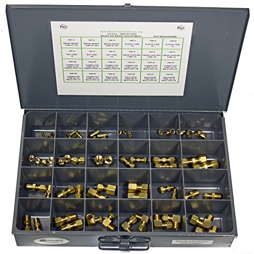 NEF 64 Piece Brass Air Brake Fitting Assortment, Union Couplings